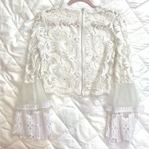 Revamped white Lace Blouse with Sheer Sleeves